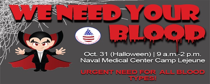 We want you to help us plus up our blood supply at the Halloween Blood Drive!