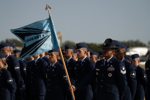 More than 800 Airmen and Guardians assigned to Flights 643-660 march in the 737th Training Group’s graduation parade, at Joint Base San Antonio-Lackland, Texas, Oct. 17, 2024. More than 800 Guardians and Airmen assigned to Flights 643-660 marched in the 737th Training Group’s graduation parade for which Saltzman was the reviewing official. The ceremony is one of three U.S. Air Force and Space Force Basic Military Training graduation events and signifies the transition from trainee to Airman or Guardian. (U.S. Air Force photo by Jonathan Mallard)