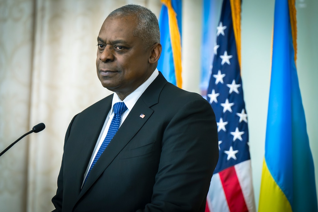 Secretary of Defense Lloyd J. Austin III spoke at the Hennadii Udovenko Diplomatic Academy of Ukraine in Kyiv, Ukraine, Oct. 21, 2024.