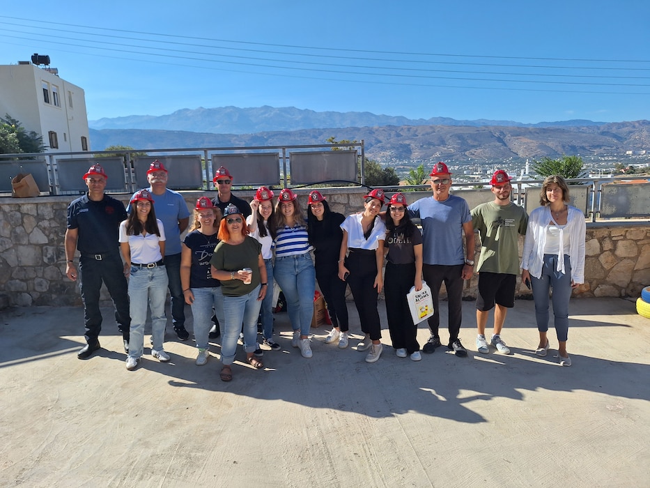 Firefighters from Naval Support Activity (NSA) Souda Bay, Greece, Fire & Emergency Services visited Mavromatakis Private School in Chania, Greece to share fire prevention tips during Fire Prevention Week, Oct. 9, 2024.