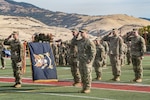 Oregon Army National Guard Soldiers assigned to the 1st Battalion, 186th Infantry Regiment, take part in their formal mobilization ceremony Oct. 20, 2024, at Southern Oregon University in Ashland. The 1-168th Infantry Regiment is deploying to the Sinai Peninsula of Egypt for a peacekeeping mission.