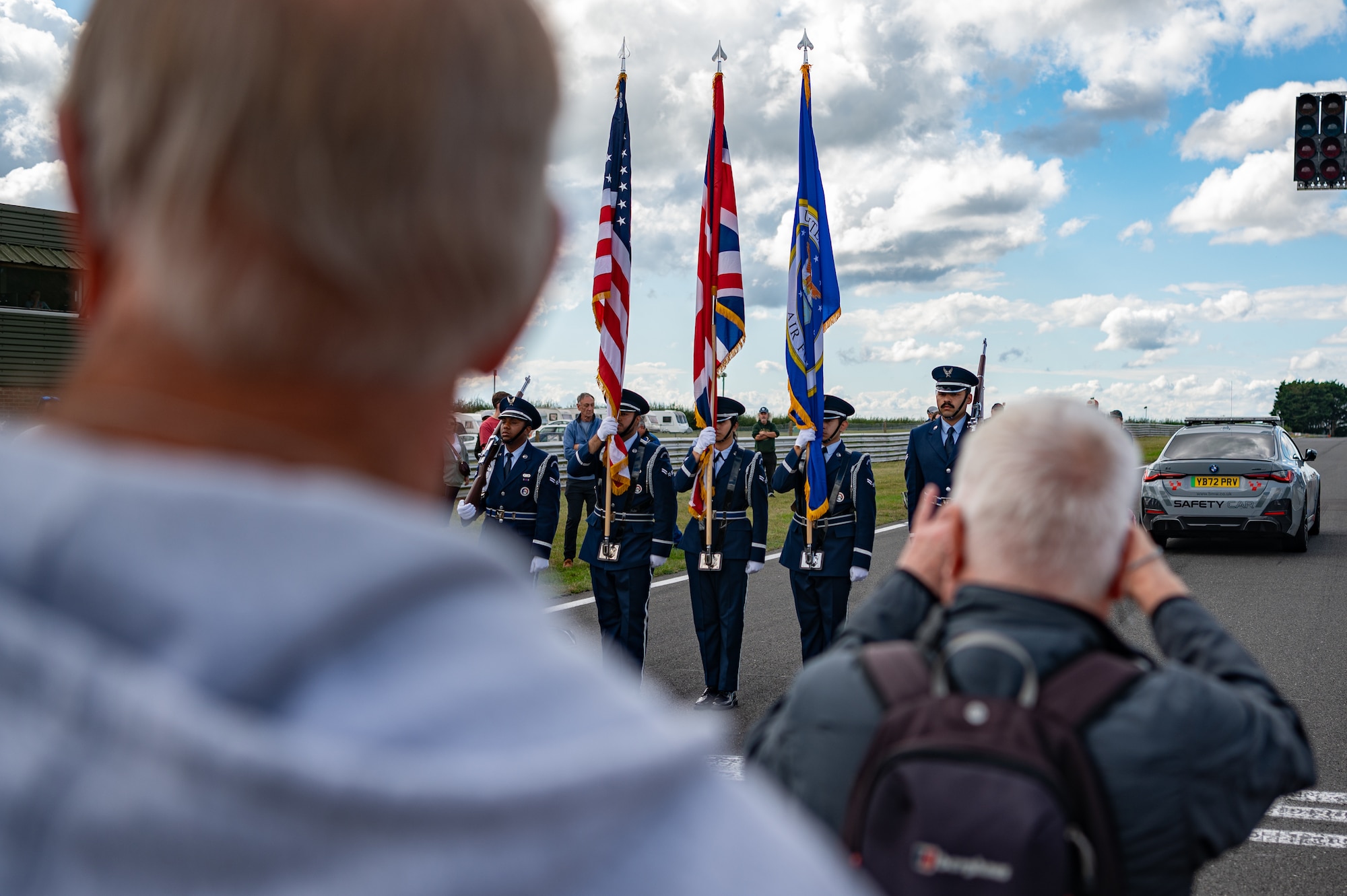 The Royal Air Force Mildenhall Honor Guard begins ceremonial duties at the USA Snetterton 300 race in Norfolk, England, Sept. 8, 2024.