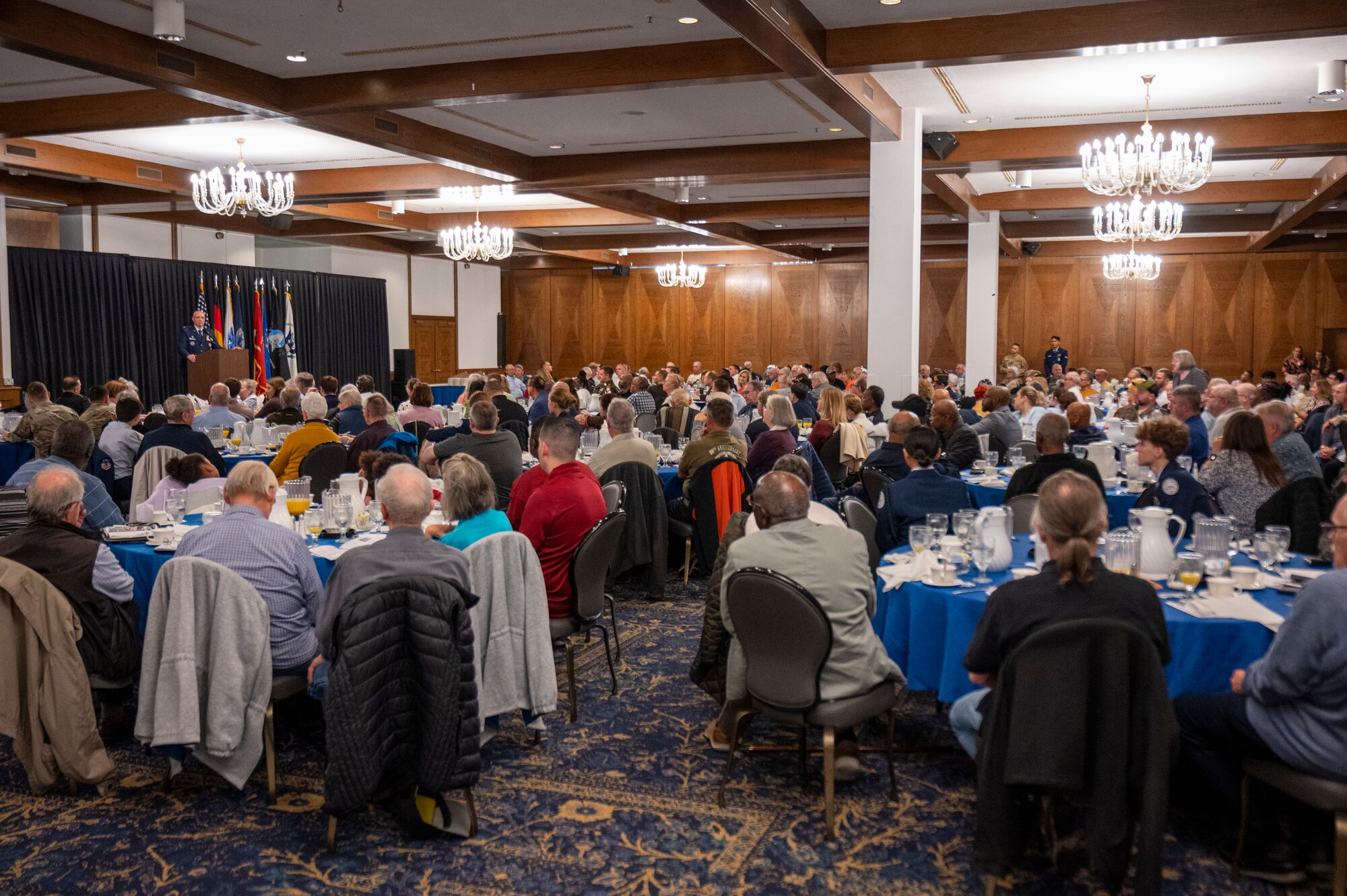 U.S. Air Force Col. James A. Cunningham, 86th Mission Support Group commander, speaks to retirees at the 2024 Military Retiree Appreciation Day event at Ramstein Air Base, Germany, Oct. 21, 2024.