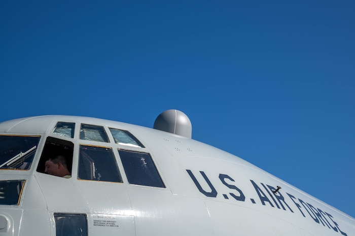 The KU Antenna installed on a WC-130J Super Hercules for a test flight.