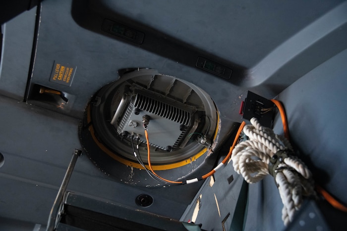The KU Antenna installed on a WC-130J Super Hercules for a test flight.