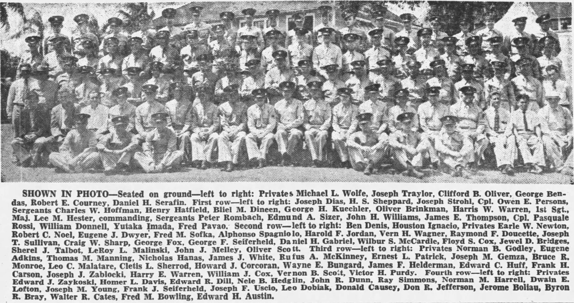 A class photo taken circa 1943 including Sgt Frank J. Seiferheld and his brother Sgt George Seiferheld.