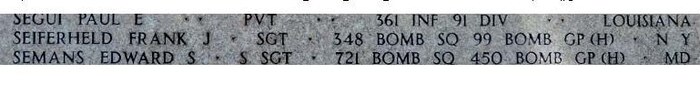 A marker at the Florence American Cemetery that named the deceased whose bodies were not identified.