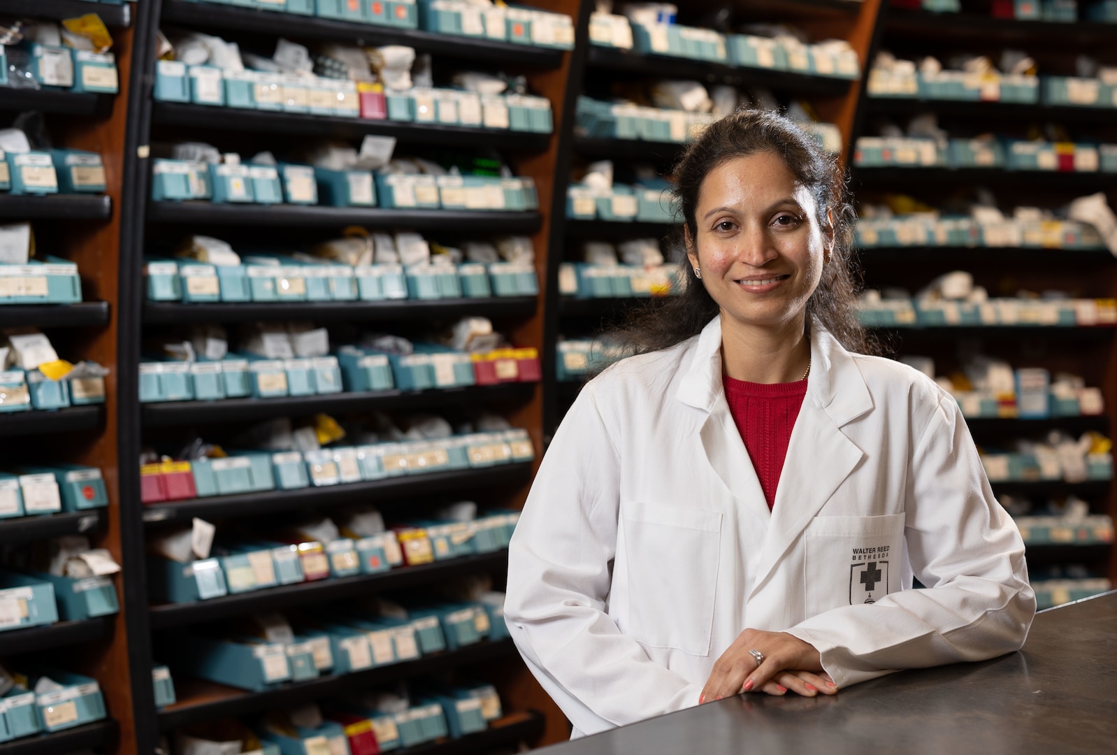 Vishwesha Patel, is an inpatient pharmacist assigned to Walter Reed National Military Medical Center's (WRNMMC) pharmacy department, who along with her pharmacy team members are being celebrated not only during American Pharmacists Month in October, but every day for their impact on the health care of Walter Reed and other Military Health System beneficiaries throughout the National Capital Region.(DOD photo by Ricardo J. Reyes)