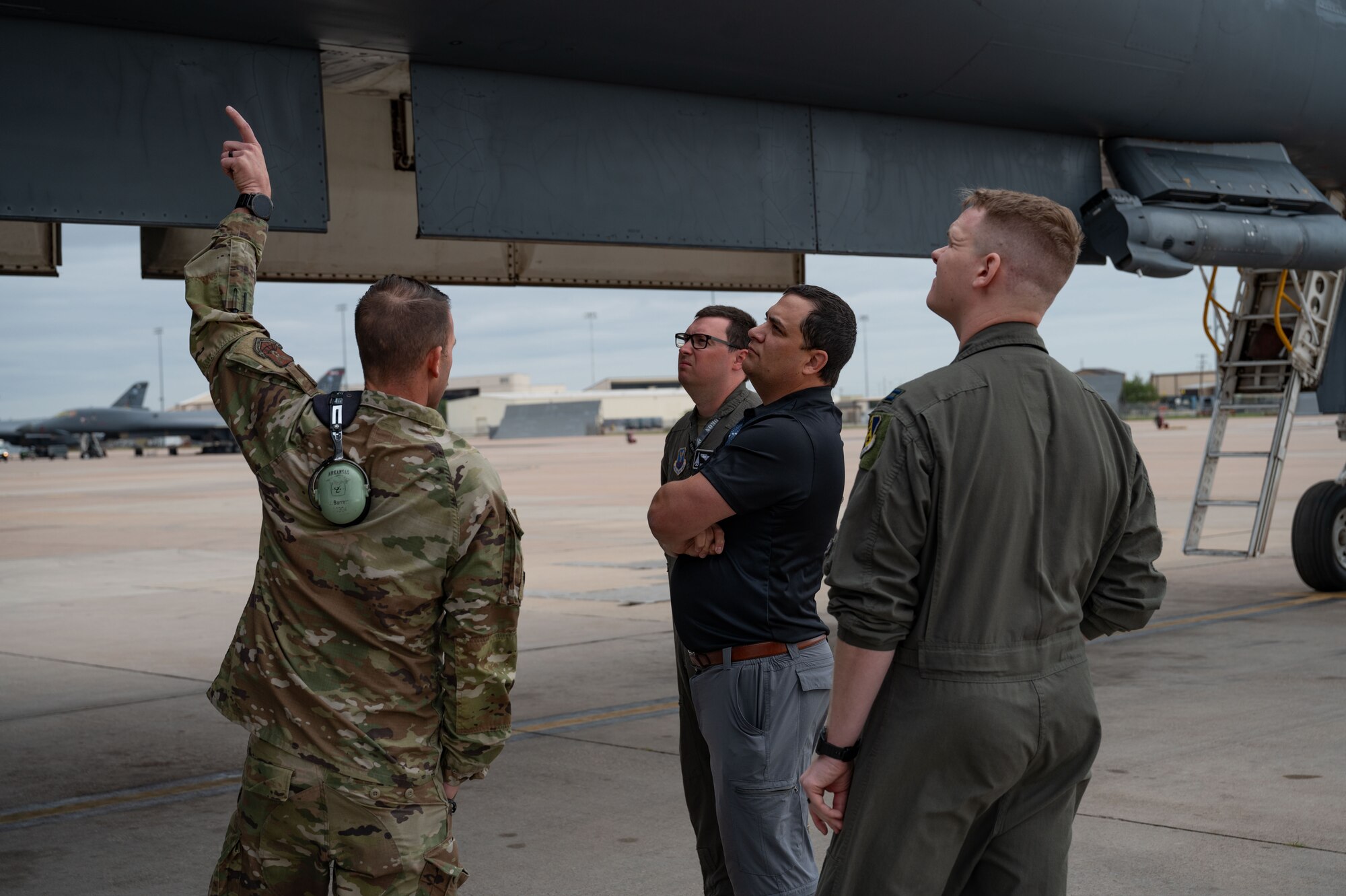 Joey Acklin, son of Maj. James Acklin, 338th Combat Crew Training Squadron pilot, tours a B-1B Lancer at Dyess Air Force Base, Texas, Oct. 21, 2024. During his visit, Joey toured a B-1B and met with aircrew members to learn about today’s aircraft capabilities. James paid the ultimate sacrifice in 1987 after a B-1B Lancer crashed during a training flight. (U.S. Air Force photo by Airman 1st Class Emma Anderson)