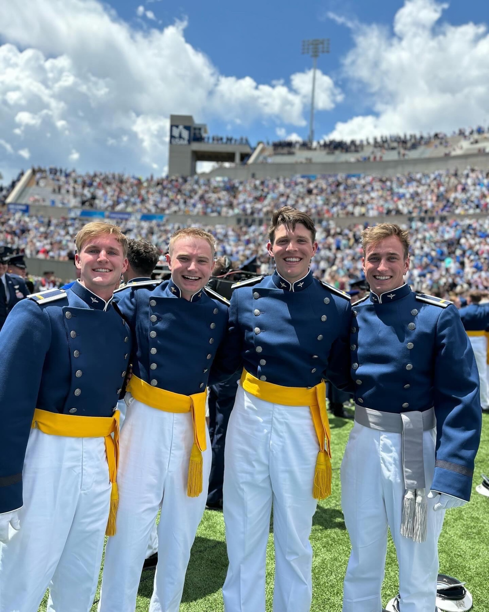 Jakob Stone, Midwestern State University soccer player and U.S. Air Force Academy graduate, poses for a photo with fellow graduates at his 2024 graduation ceremony