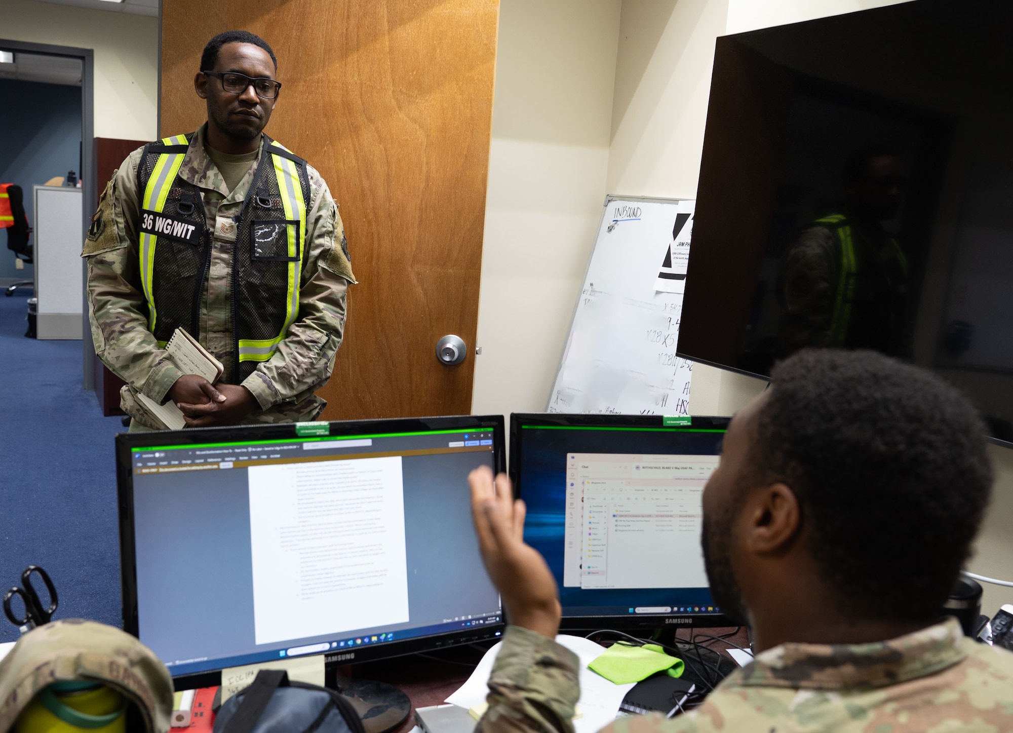 36th Wing Public Affairs received a simulated misinformation email during operational readiness exercise Slingstone 24-4 at Andersen Air Force Base, Guam, 23 Oct. 2024. In a real-world scenario, Public Affairs would lead in mitigating misinformation such as this simulated email to keep the public from panic and disarray.  (U.S. Air Force photo by Airman 1st Class Audree Campbell)
