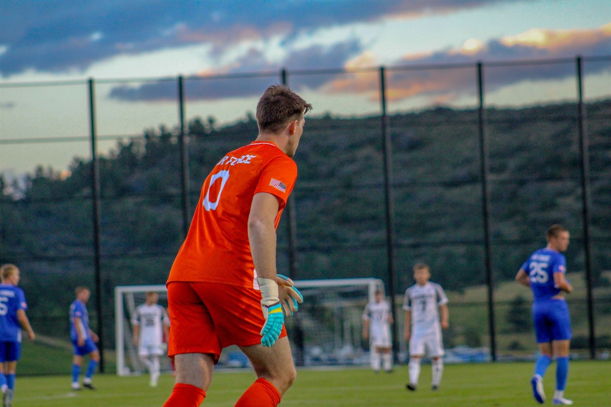 akob Stone, Midwestern State University soccer player and U.S. Air Force Academy graduate, takes a goal kick during a U.S. Air Force Academy soccer match at Cadet Soccer Stadium