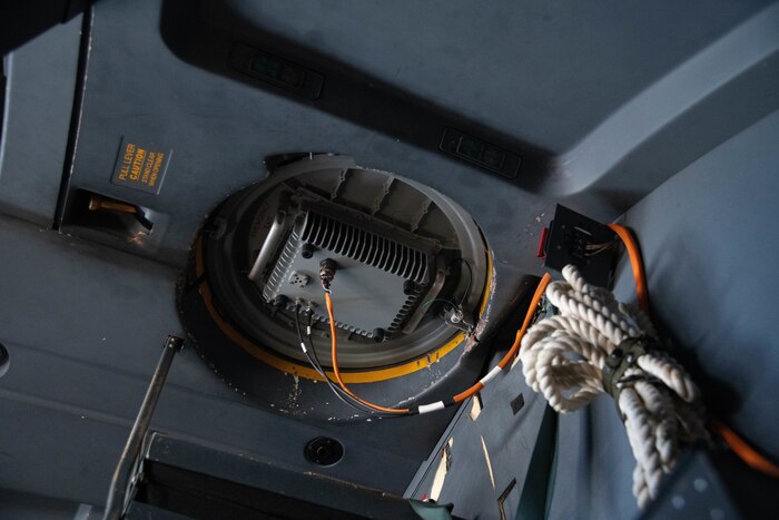 The KU Antenna installed on a WC-130J Super Hercules for a test flight.