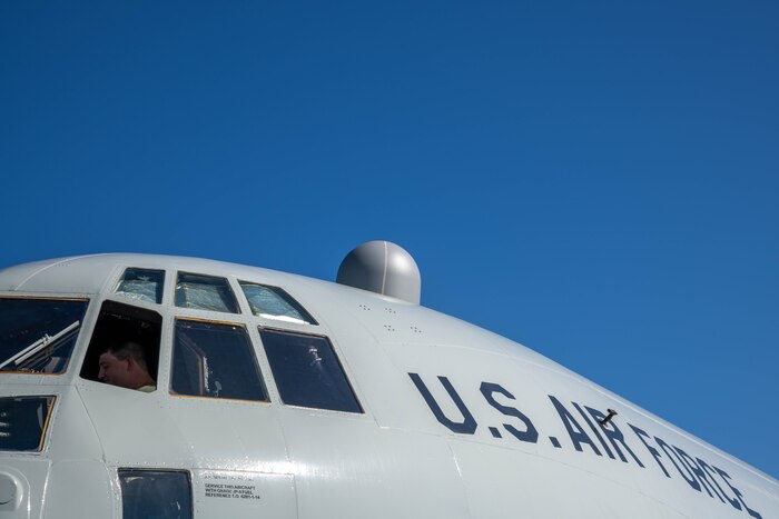 The KU Antenna installed on a WC-130J Super Hercules for a test flight.