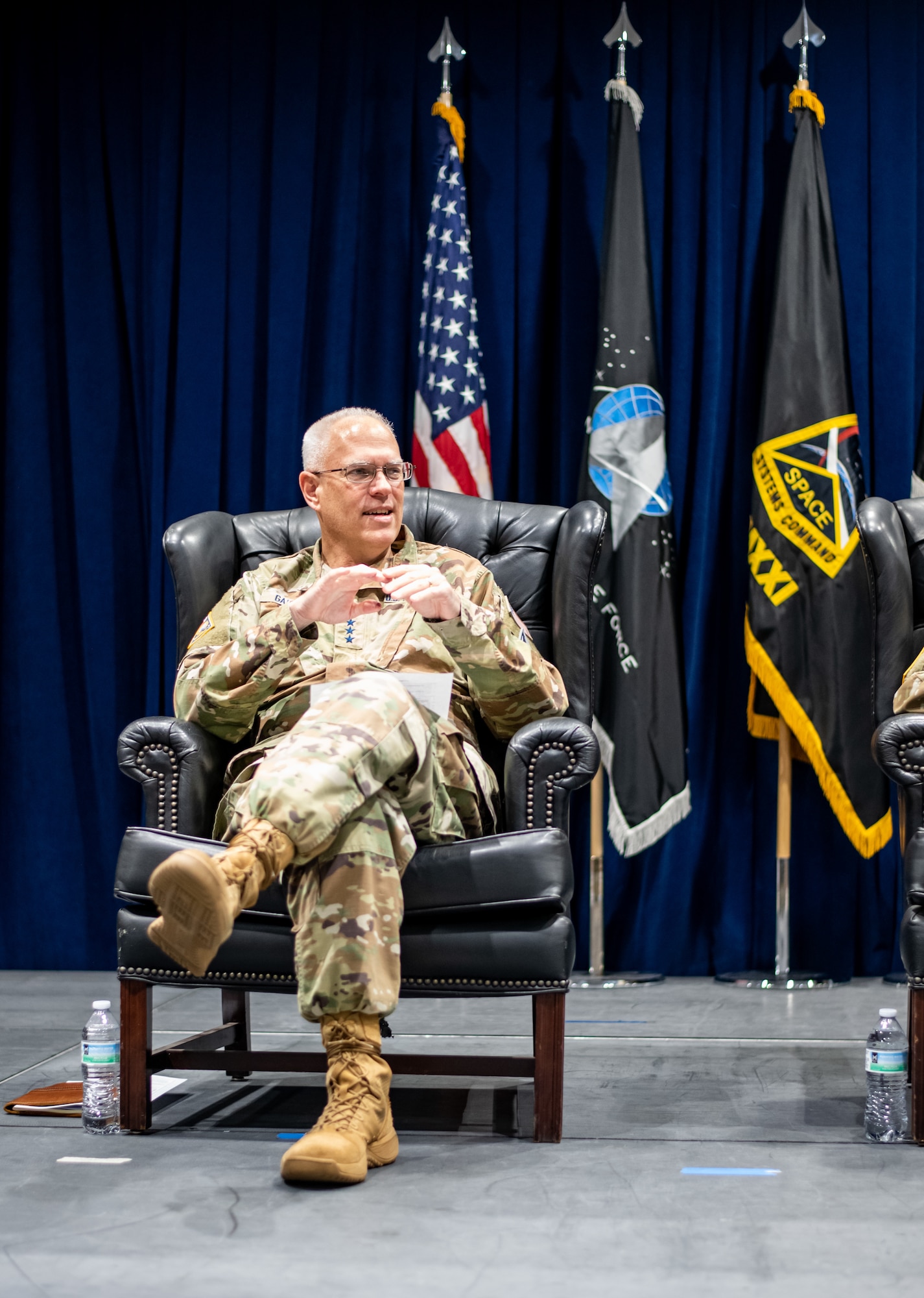 U.S. Space Force Lt. Gen. Philip Garrant, Commander, Space Systems Command (SSC), announces the release of his command plan, along with various topics on challenges, changes, and improvements, to the SSC workforce as part of his Ask Me Anything series hosted in person and virtually from Los Angeles Air Force Base, El Segundo, Calif., October 22, 2024. Built on input from leadership across the command and program offices, the plan places emphasis on improving foundational organizational aspects rooted in three guiding tenets—deliver combat-credible, ready, and resilient capabilities; establish a world-class culture to recruit, develop, and retain exceptional people; and modernize the command structure to maximize effectiveness.