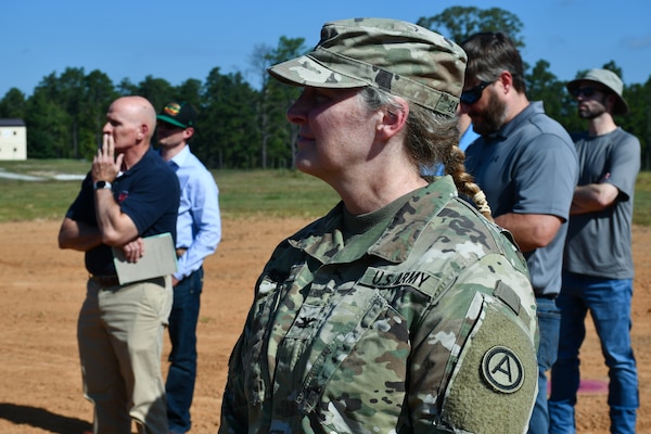 U.S. Army Col. Christina L. Burton, the U.S. Army Central engineer director, views the results of the Assessments and Solutions for Survivability from Emerging Threats live-fire demonstration at a U.S. Army Engineer Research and Development Center test range at Fort Johnson, La., Sept. 18.