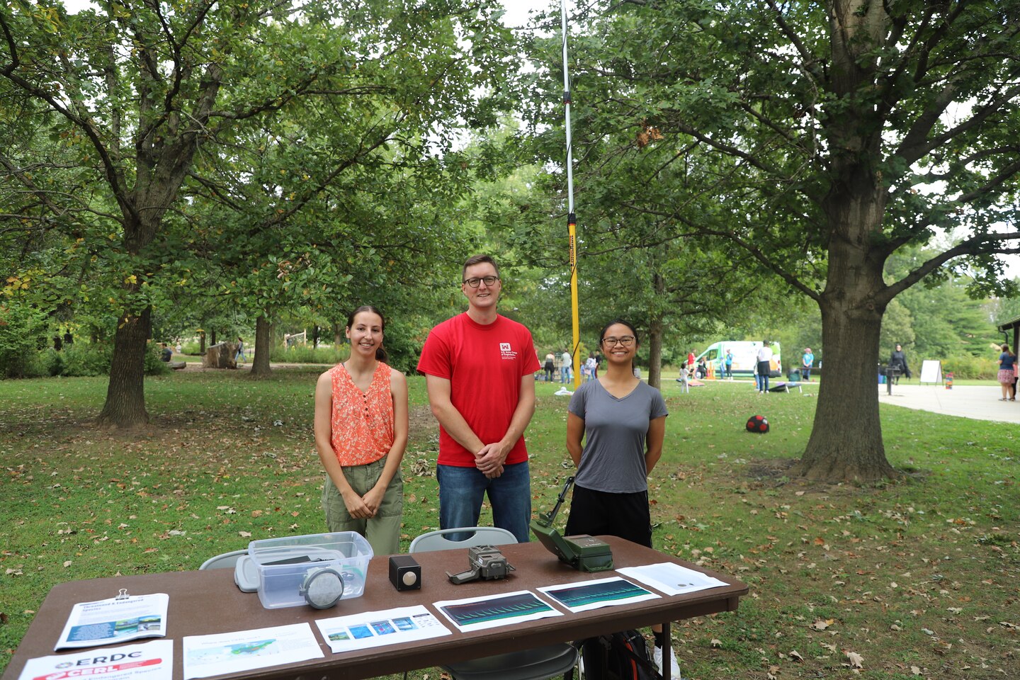 ERDC-CERL researchers Lauren Urie, Pat Wolff and Halle Santiago at the Central Illinois Bat Festival in Urbana, Illinois.