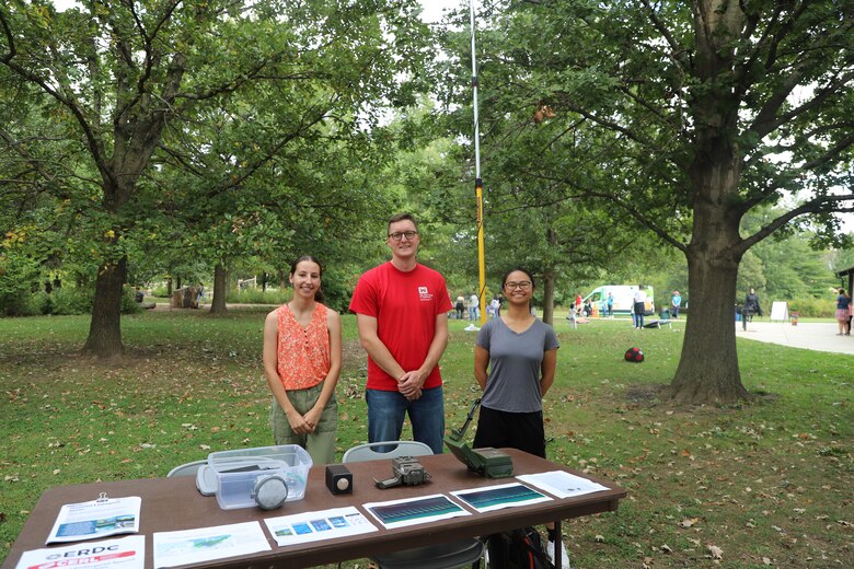 ERDC-CERL researchers Lauren Urie, Pat Wolff and Halle Santiago at the Central Illinois Bat Festival in Urbana, Illinois.