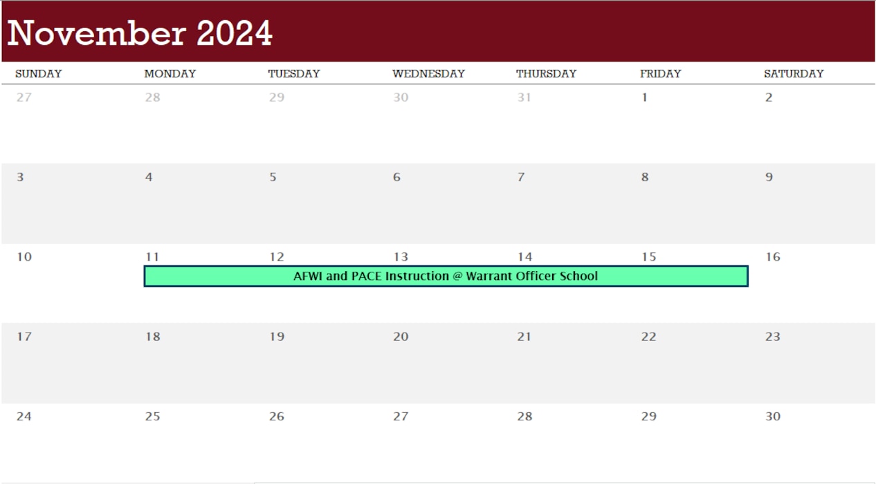 AFWI November 2024 Calendar