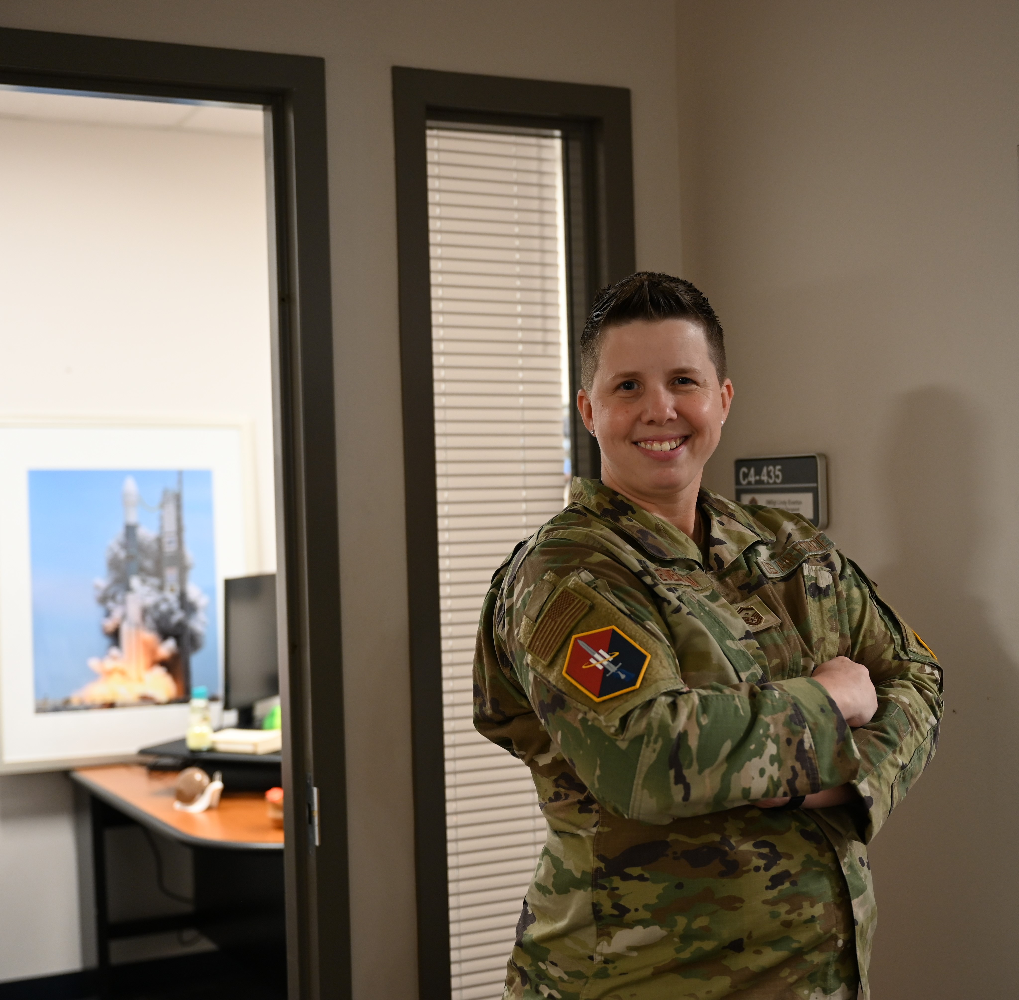 The First Sergeant’s office on the fourth floor of building 272 on Los Angeles Air Force Base is where to find Space Base Delta 3’s new First Sergeant. SBD 3 welcomes our new First Sergeant, Senior Master Sgt. Lindy Everton, who brings 18 years of experience, enthusiasm, and passion to this critical role. (U.S. Space Force photo by Capt Katelin Robinson).