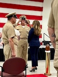 Navy reservist Brett Davenport, from Brenham, Texas is given his khaki combo cover during his chief pinning ceremony in 2023 in a courtesy photo.