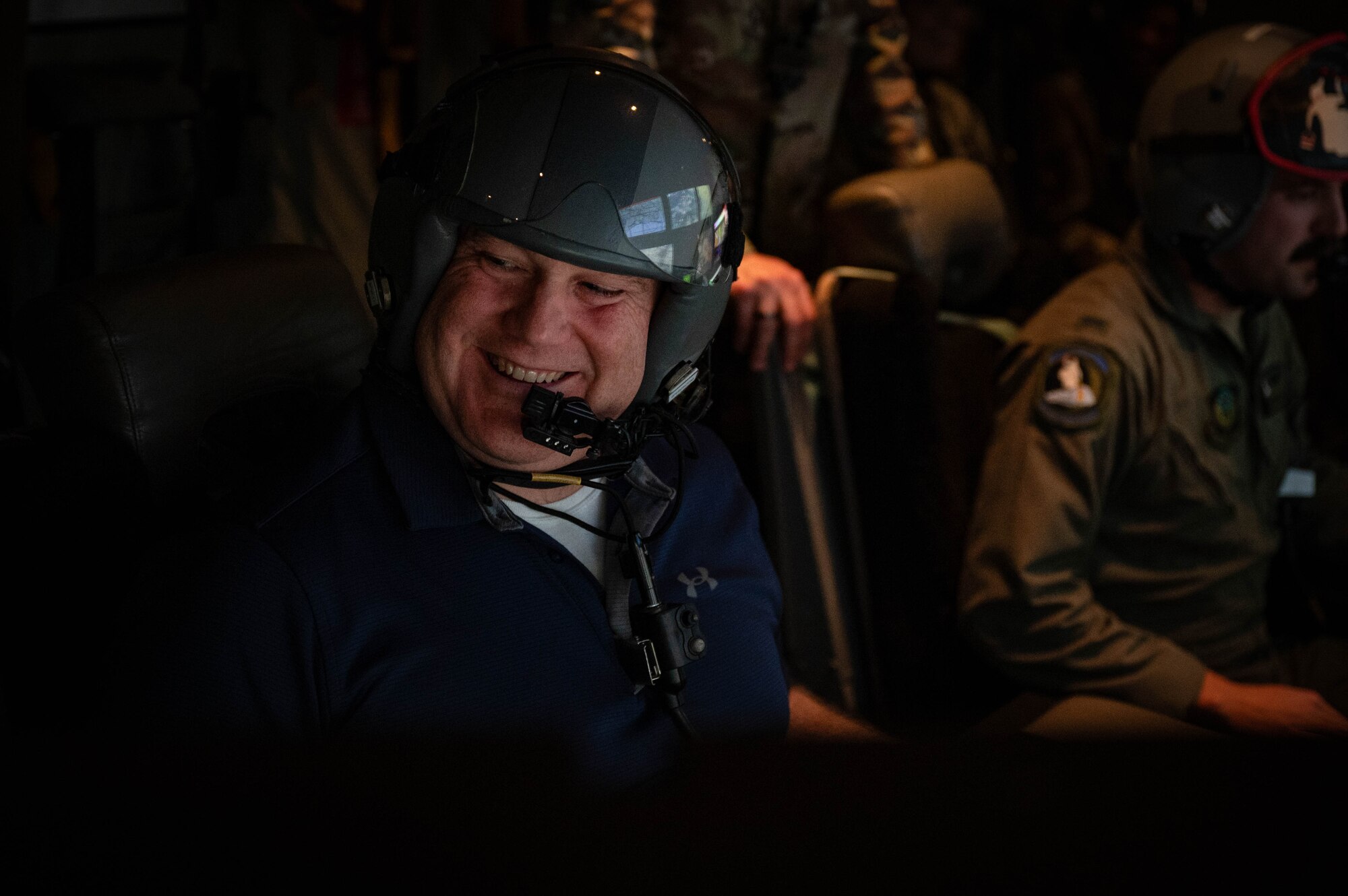 Honorable Andrew Hunter, Assistant Secretary of the Air Force for Acquisition, Technology and Logistics, participates in live-fire training aboard an AC-130J Ghostrider gunship over Hurlburt Field, Florida, Oct. 15, 2024.
