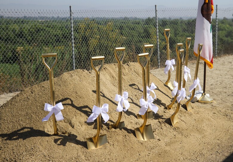 Shovels stand ready Oct. 3 for the Upper Norco Bluffs Emergency Repair Project groundbreaking ceremony in Norco, California.
