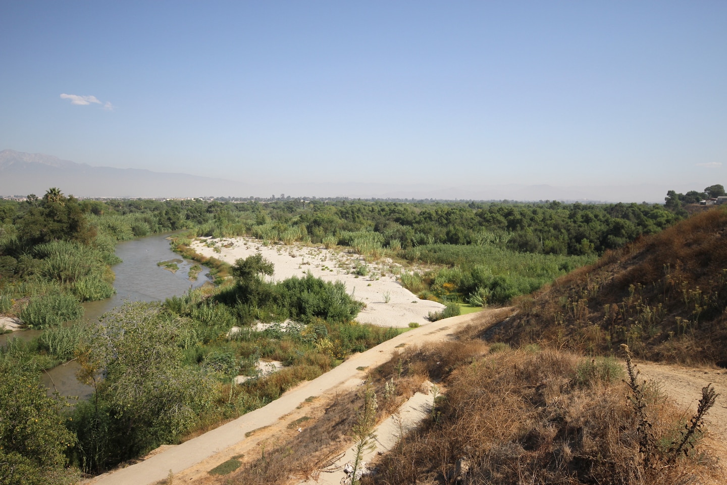 The Santa Ana River is visible Oct. 3 from the bluffs in Norco, California, on the morning of the Upper Norco Bluffs Emergency Repair Project groundbreaking ceremony.