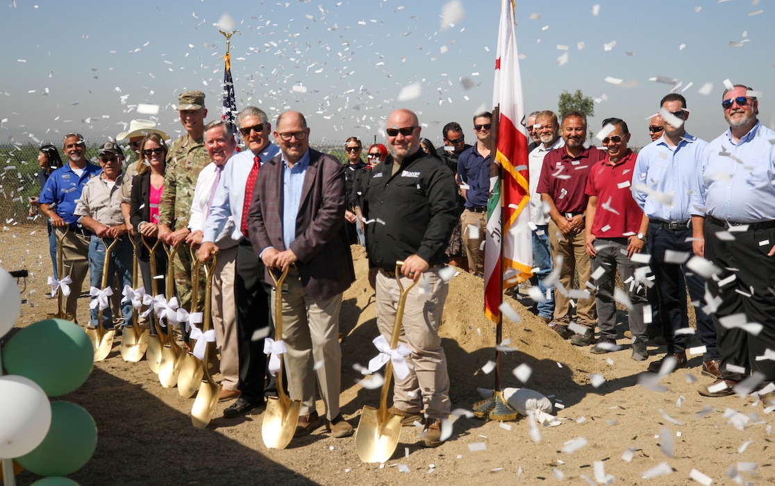 Representatives with the U.S. Army Corps of Engineers Los Angeles District, Riverside County Flood Control and Water Conservation District, City of Norco, California Office of Emergency Services, Riverside County, along with U.S. Rep. Ken Calvert of California’s 41st Congressional District and contractors, gather for the Upper Norco Bluffs Emergency Repair Project groundbreaking ceremony Oct. 3 in Norco, California.