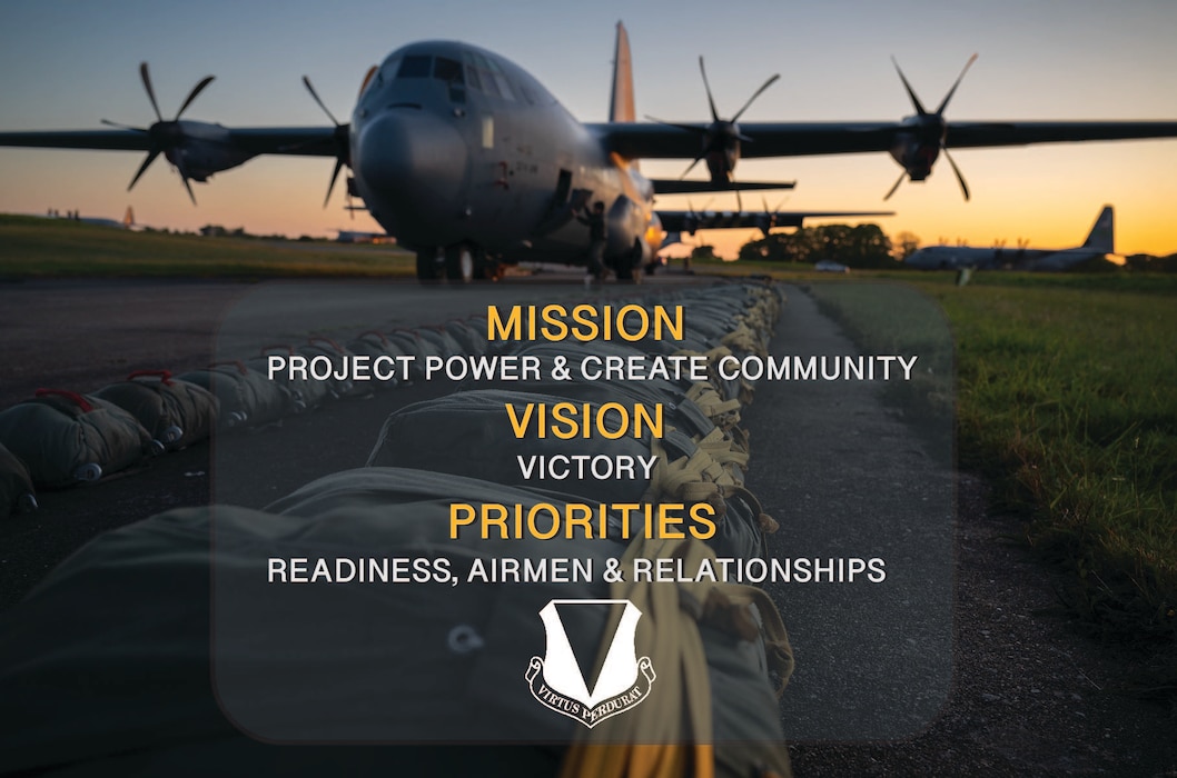 A graphic showing the new mission, vision and priorities from the new commander.