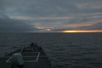The Arleigh Burke-class guided-missile destroyer USS Stout (DDG 55), assigned to the Harry S. Truman Carrier Strike Group (HSTCSG), conducted routine maritime operations in the Barents Sea in international waters, Oct. 21.
