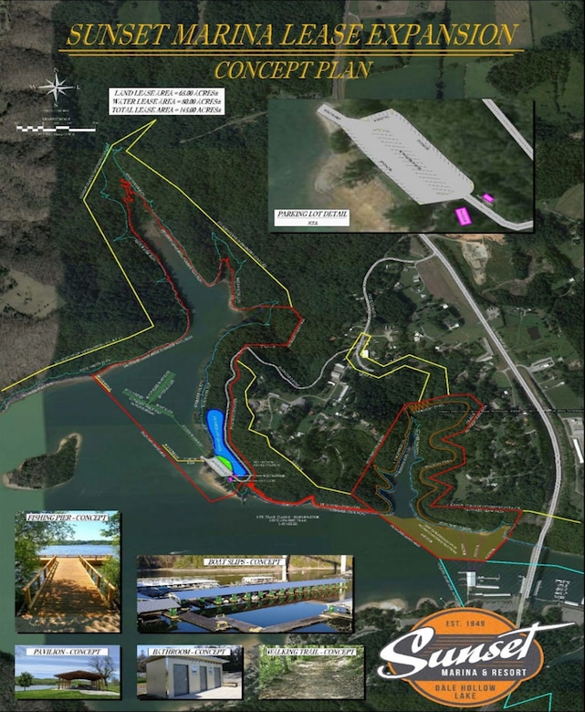 This is a map showing details for the Sunset Marina Lease Expansion Concept Plan at Dale Hollow Lake in Monroe, Tennessee. (USACE Graphic)