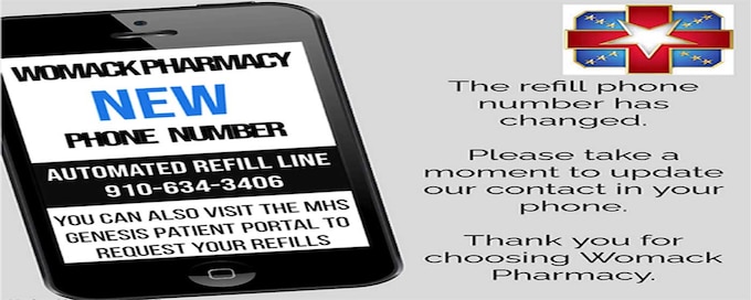 WAMC Pharmacy refill phone number has changed. Please take a moment to update our contact in your phone. You can also visit the MHS Genesis Patient Portal to request your refills.