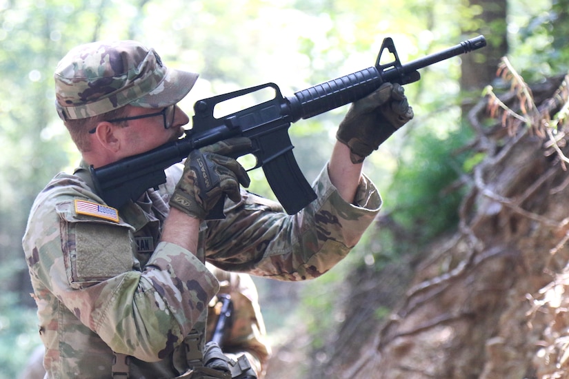 U.S. Soldiers attending the Cavalry Scout Advanced Leader Course at the 166th Regiment - Regional Training Institute conduct field training at Fort Indiantown Gap, Pennsylvania, Sept. 3, 2024. Trainees performed reconnaissance operations, conducted an ambush and classified a bridge. (U.S. Army National Guard photo by Sgt. 1st Class Shane Smith)