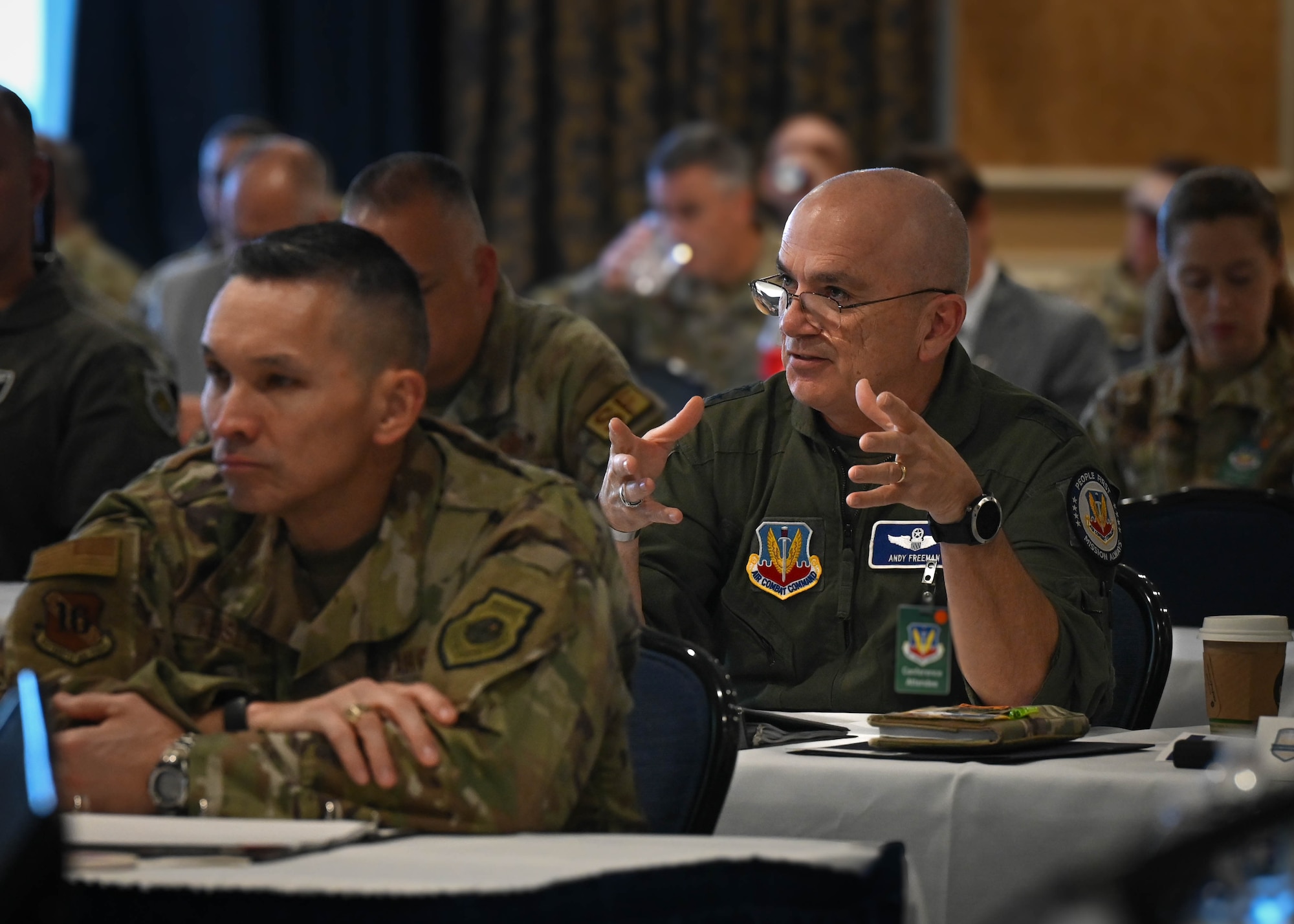 Maj. Gen. Christopher Freeman, Air Combat Command mobilization assistant to the commander, asks a question during Innovation Challenge at Joint Base Langley-Eustis