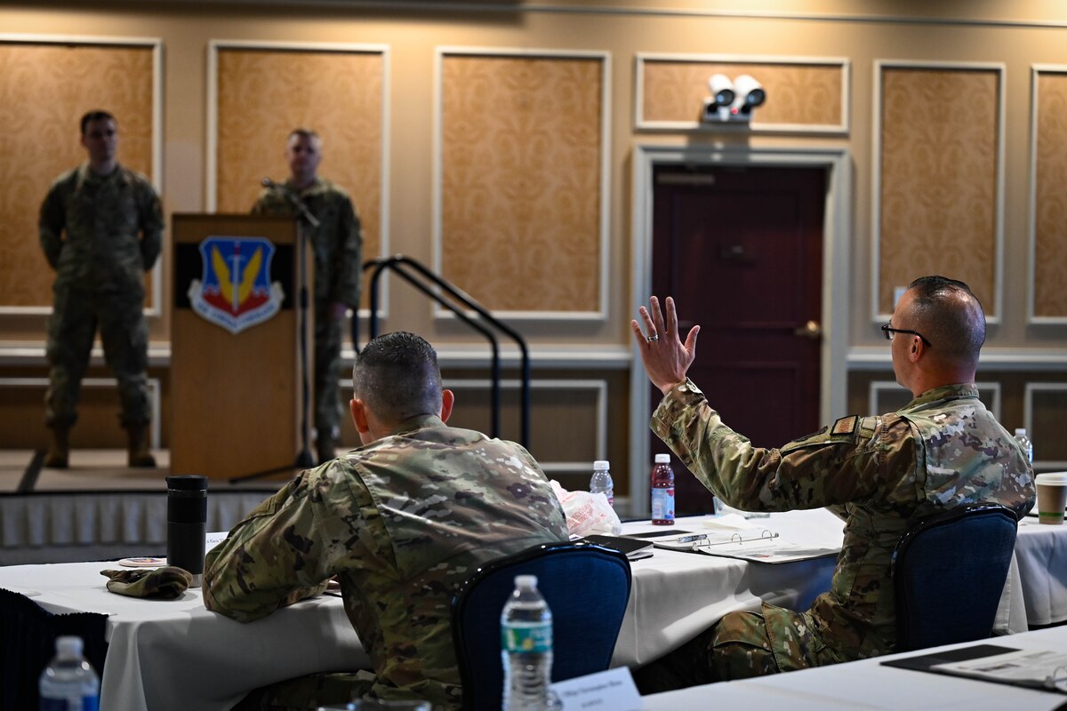 A panelist ask questions during Innovation Challenge at Joint Base Langley-Eustis