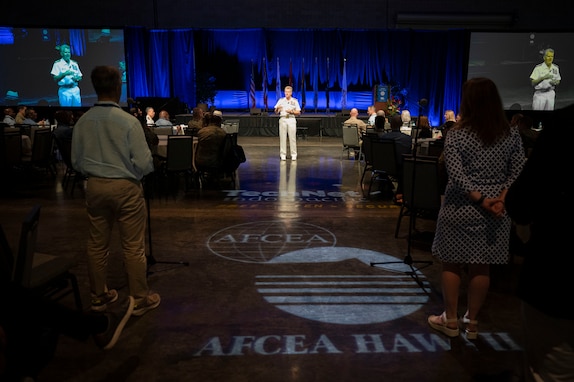 Adm. Samuel J. Paparo, commander of U.S. Indo-Pacific Command, speaks at AFCEA’s TechNet Indo-Pacific in Honolulu, Oct. 24, 2024.