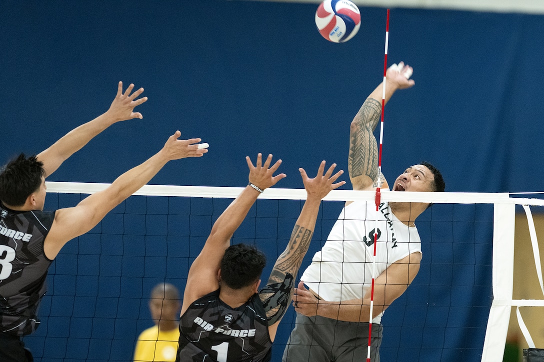 The 2024 Armed Forces Men’s and Women’s Volleyball Championship held at Fort Carson, Colorado 10-14 September.  Teams from the Army, Navy (with Marine Corps and Coast Guard players) and Air Force (with Space Force players) battle it out for gold.  (DoD photo by EJ Hersom)