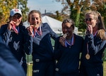 The All-Navy Women's Marathon Team captures gold.  LT Megan Walsh, NB San Diego, CA; LT Madison Overby, NS Norfolk, VA; CDR Gina Slaby, Naval Base Kitsap, WA; LT Rachel Burchill, University of New Orleans.  The 2024 Armed Forces Marathon Championships held in conjunction with the 49th Marine Corps Marathon on Sunday, October 27th. Service members from the Army, Marine Corps, Navy (with Coast Guard runners, and Air Force (with Space Force runners) go for gold.  Visit www.ArmedForcesSports.defense.gov to learn more about the Armed Forces Sports program and the other sports offered. (Department of Defense photo by MC2 Colby A. Mothershead – released).