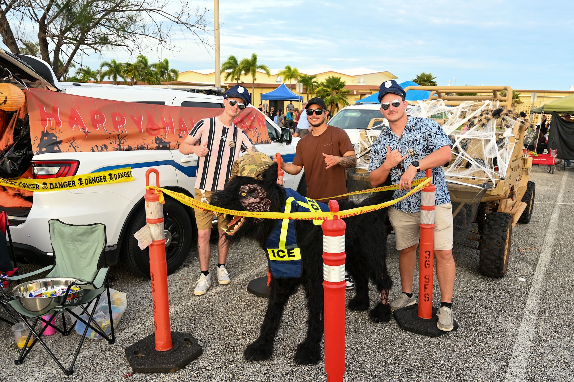 Airmen from 36th Security Forces pose for a photo in Halloween attire.