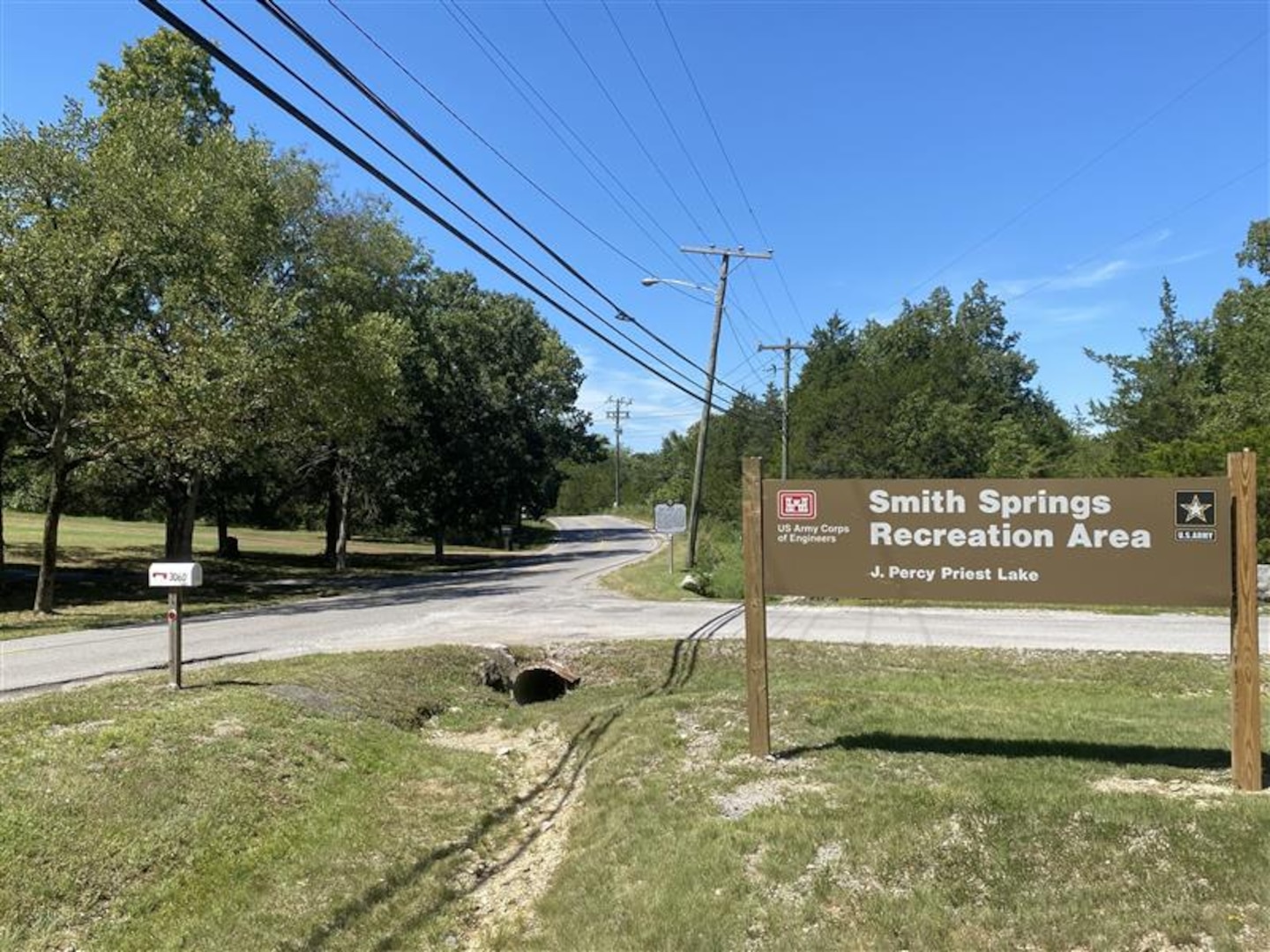 A U.S. Army Corps of Engineers sign identifies the entrance to the Smith Springs Recreation Area at J. Percy Priest Lake in Antioch, Tenn.