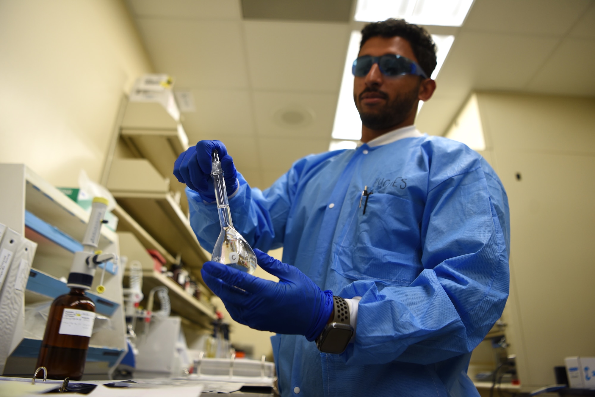 U.S. Air Force Staff Sgt. Jadow Hughes, Forensic Toxicology Technician, prepares a quality control sample at Dover Air Force Base, Delaware, October 24, 2024. Military technicians assigned to the Armed Forces Medical Examiner System Division of Forensic Toxicology receive many opportunities, during their assignment, to develop new skills and experience opportunities that are typically not available at traditional units. (U.S. Air Force photo by Staff Sgt. Deven Schultz)