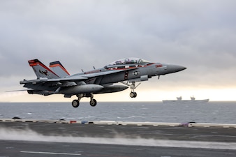 An E/A-18G Growler launches from USS Harry S. Truman (CVN 75).