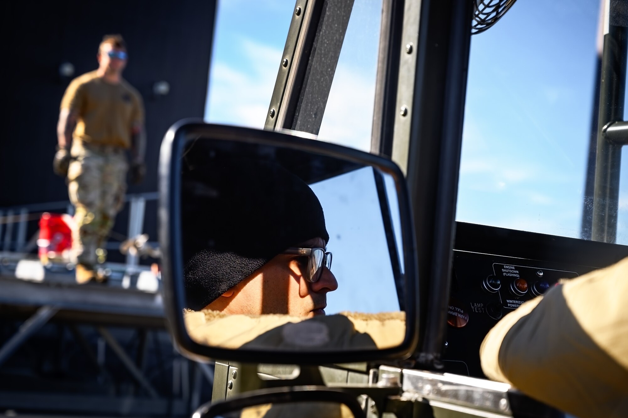 U.S. Air Force Master Sgt. Michael Freitas, 305th Aerial Port Squadron transportation specialist, drives a cargo loader during the APS Rodeo at Joint Base McGuire-Dix-Lakehurst, N.J., Oct. 17, 2024. The APS Rodeo is an annual event held to showcase top performers in an array of transportation challenges that simulate what it is like to work in a high-tempo environment. (U.S. Air Force photo by Senior Airman Matt Porter)