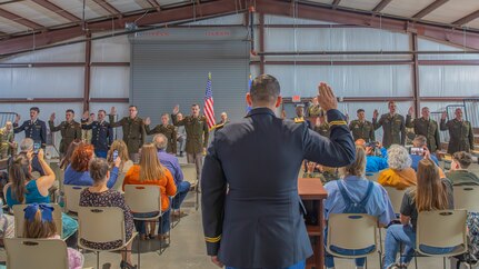 The Oklahoma Army National Guard celebrated the commissioning of Officer Candidate School Classes 69 and 70 at Camp Gruber Training Center near Braggs, Oklahoma, Oct. 20, 2024. The ceremony honored 13 Soldiers who successfully completed all the requirements of the OCS program, making them newly commissioned second lieutenants in the Oklahoma Army National Guard.(Oklahoma National Guard photo by Sgt. Haden Tolbert)