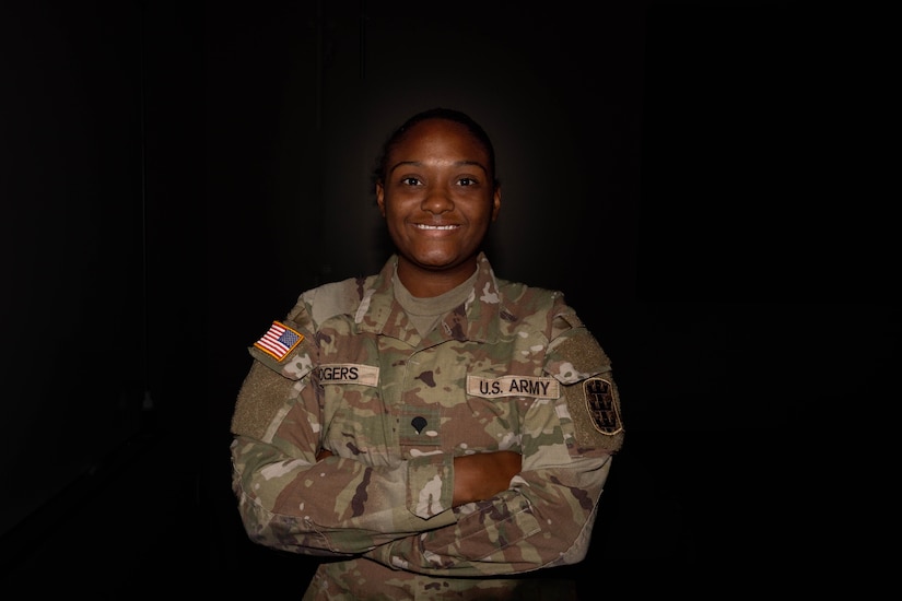 Spc. Jakala Rogers poses for a photo on Schofield Barracks, Hawaii, Oct. 25, 2025.