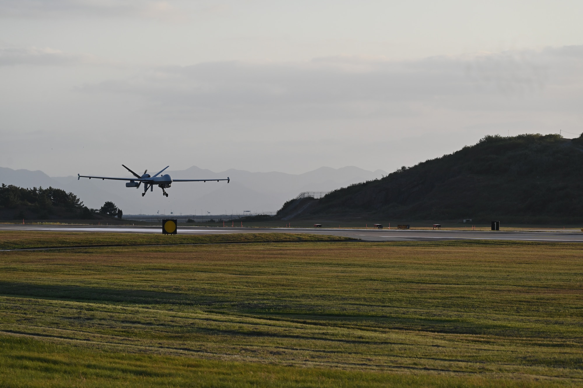 An MQ-9 Reaper approaches the runway at Kunsan Air Base, Republic of Korea, in support of Freedom Flag 24-1.