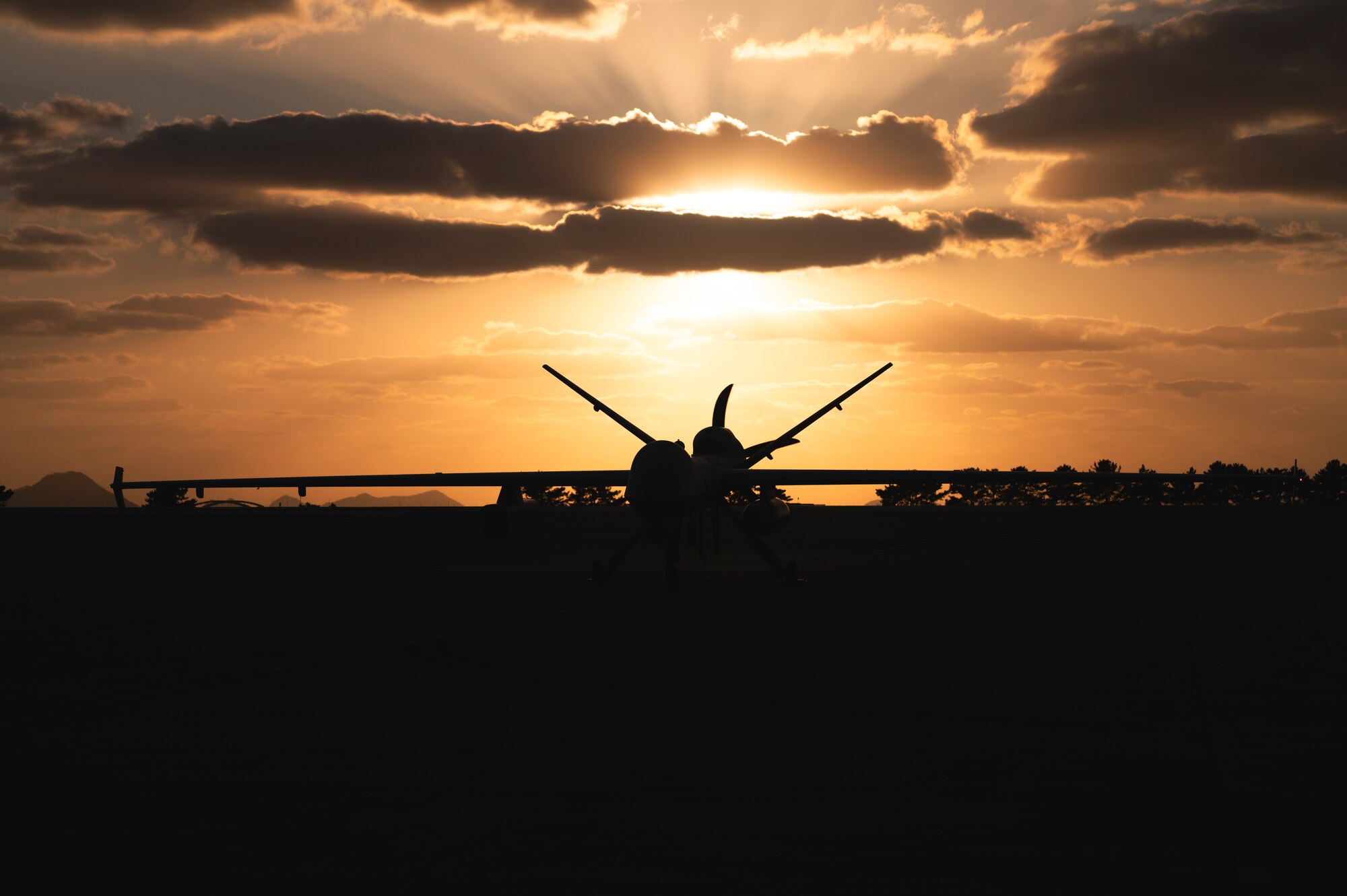 An MQ-9 Reaper taxis on the runway after landing in support of Freedom Flag 24-1 at Kunsan Air Base, Republic of Korea, Oct. 23, 2024. Freedom Flag 24-1.
