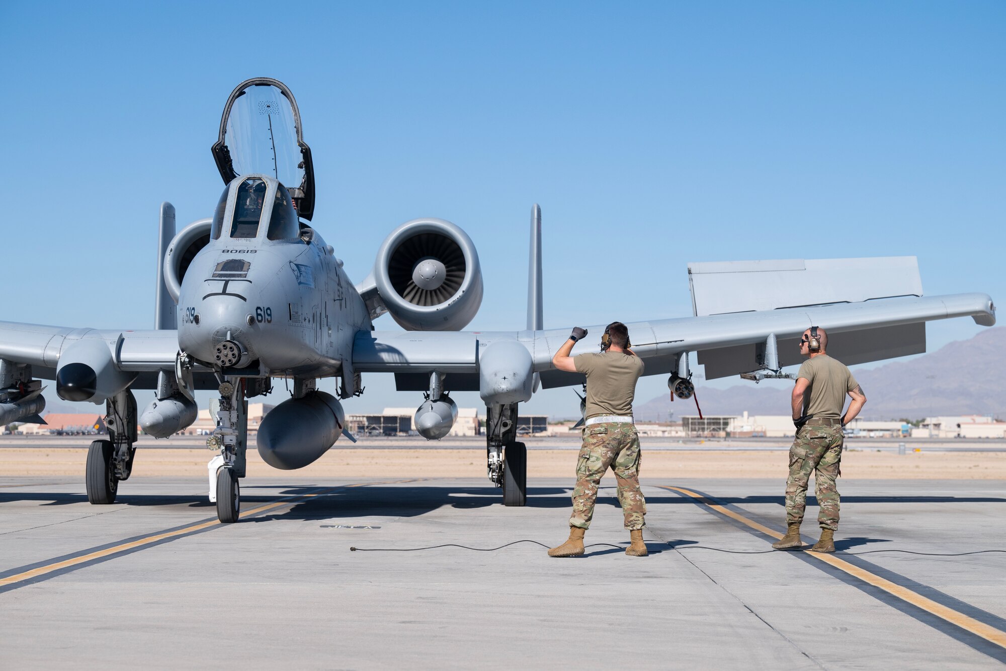 Members of the 124th Fighter Wing arrive at Nellis Air Force Base, Nevada, in preparation for the Green Flag West exercise Oct. 25, 2024. The joint exercise emphasizes live-fly operations, providing warfighters with in-depth, air-to-surface integration training.