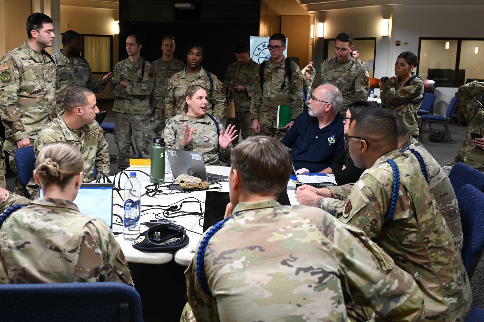 Dr. Brian Davis, 2nd Air Force chief training officer, meets with military training leaders and instructors across Air Education and Training Command about implementing Airmanship 200